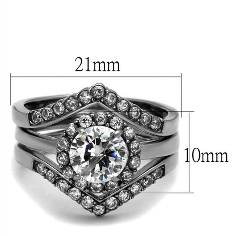 ARTK2297 Stainless Steel Women's 2.25 Ct Round Cut AAA CZ Wedding Ring Band Set Size 5-10